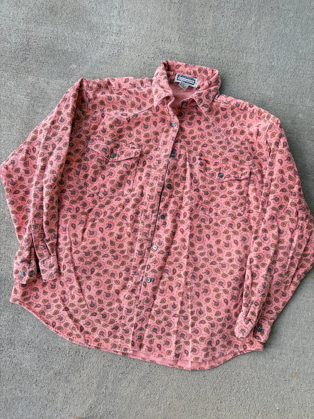 Vintage 90s mixed blues paisley corduroy western button up long sleeve top